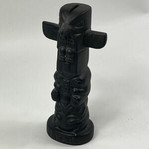 Vintage Canada Totem Pole Coin Bank Japan Black Tribal Style Folk Art Figurine